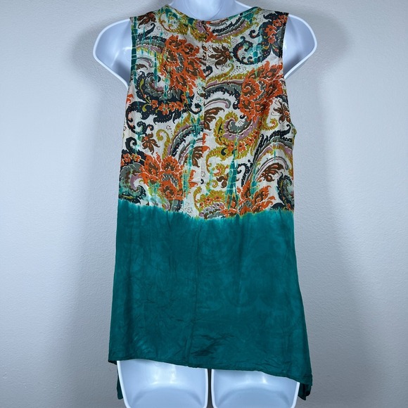 Vtg Womens Y2K Boho Silk Tank Top Sz S Hippie Lightweight Shark Bite Colorful - Picture 2 of 10